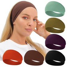 Women's Extra Soft Wide Thick Yoga Headbands, Non Slip Sweat Bands, 6 Pack So...