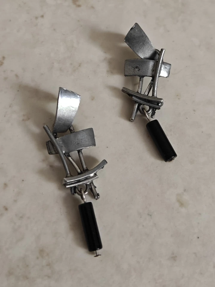 Modernist Sonia Ferland Osmose Necklace & Earrings Set Canada Pewter Quirky  - Image 3 of 4