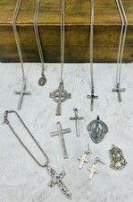 Mixed Lot of 18 Modern And Vintage Religious Necklaces Crosses & Other Pendants