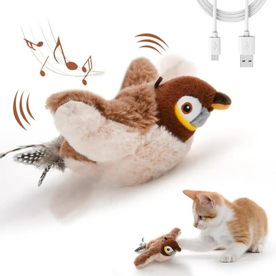 Interactive Toy for Cat Flying Bird Toy Rechargeable Chirping Flapping Bird Plus