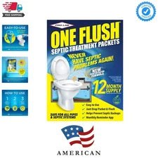 ONE FLUSH - Septic Tank Treatment Packets, 1- Supply of Easy-Flush Bacteria &...