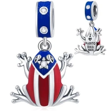 925 Sterling Silver Frog Prince Charm, Coqui Puerto Rico Pandora Bracelet Bead