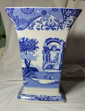 Vintage Spode Blue Italian Tall Vase 8" Square, MORE SPODE in my store