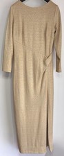 Lauren Ralph Lauren Gold Metallic Maxi Dress Size 16 Long Sleeve Evening Formal