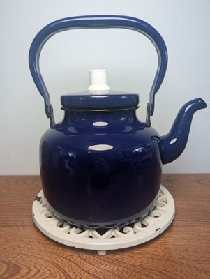Vintage Kockums of Sweden Kobaltblau Emaille Wasserkocher Teekanne Mid Century Scandi