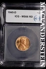 1945-D Lincoln Wheat Cent-ICG MS 66 RD Choice Gem BU No Reserve #SLL688