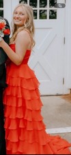 Red Chiffon Layered Ruffle Ballgown Dress Sweetheart Neck Formal Prom Sleeveless