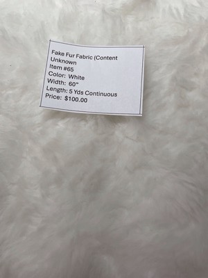 Item #65. $20.00/Yard.  Lucious White Fake Fur Fabric (Unknown Content)
