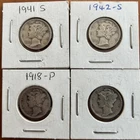 1918-P, 1941-S and 1942-S 10C Mercury Dimes 90% Silver plus a free mercury