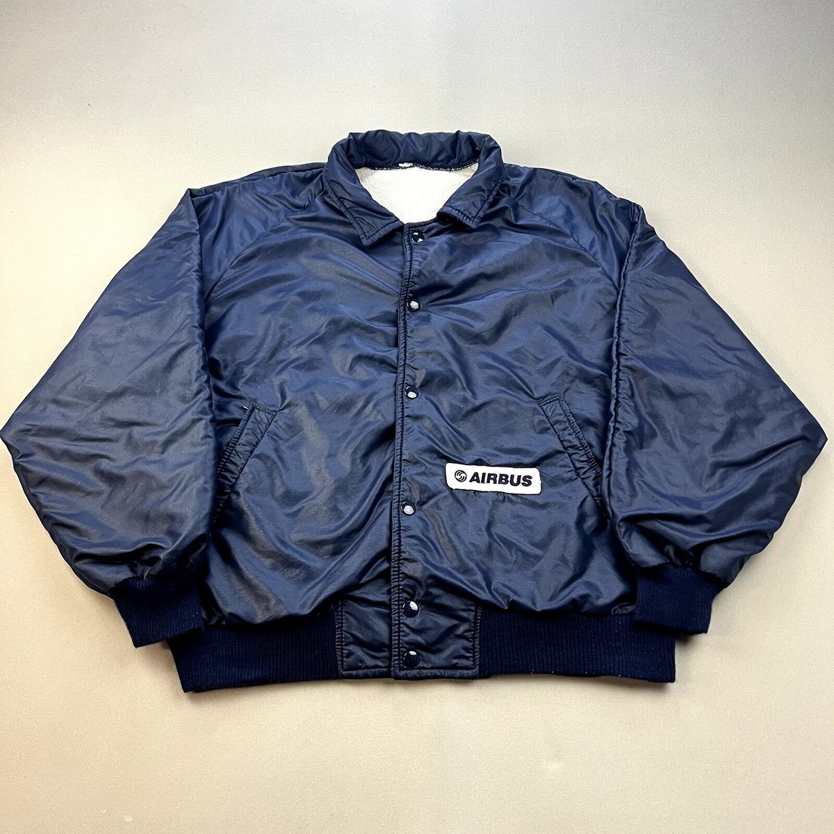 Vintage Airbus Bomber Jacket Adult Small Navy Blue Aerospace