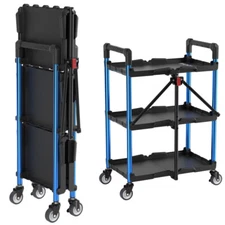 WORKPRO Portable 3-Tier Collapsible Service Cart Folding Tool Cart w/Wheel 210lb