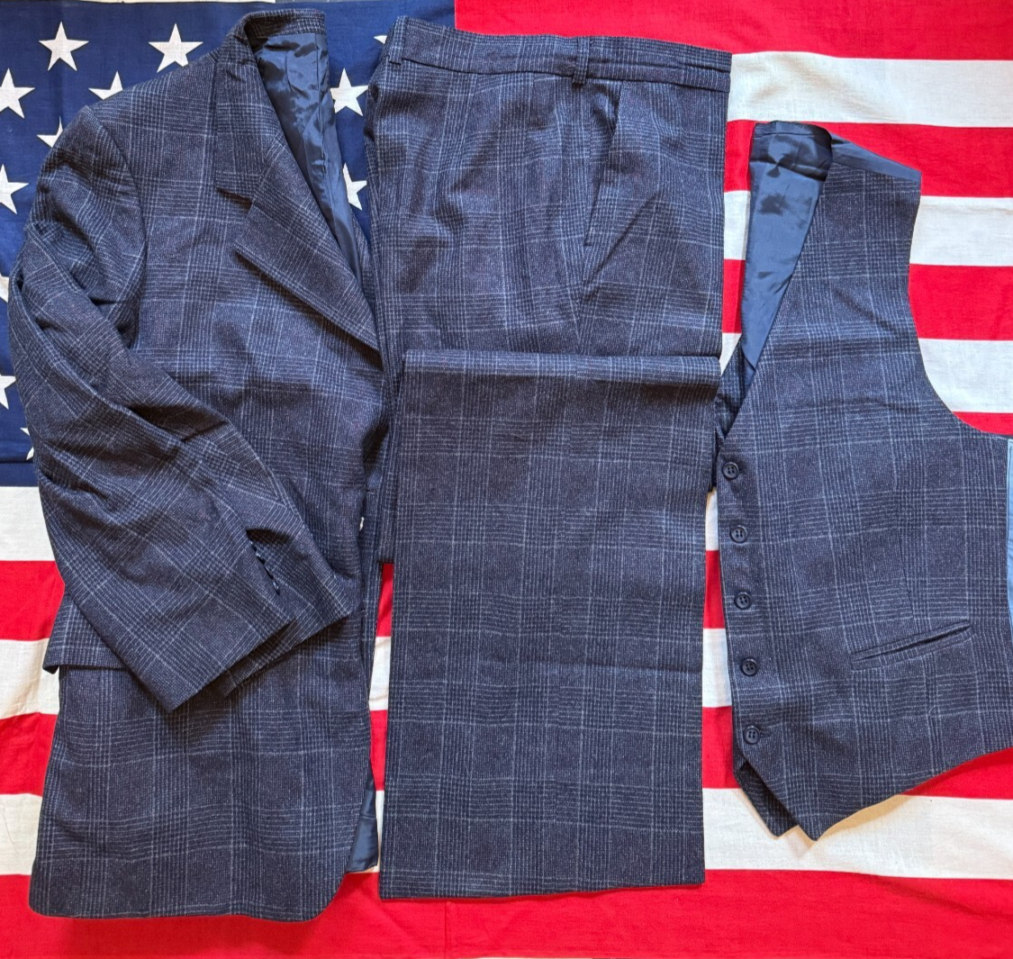 Tuta YSL Yves Saint Laurent 3 pezzi quadri Gun Check 100% lana 44 Made in France