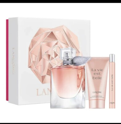 La Vie Est Belle 3 Pc Gift Set by Lancome L'eau de Parfum Spray 1.7 oz NIB