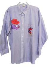 Las Olas Purple Pinstripe Blouse Red Hat Society Size XL Rhinestones Applique 