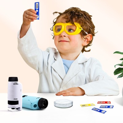 Mini Pocket Microscope Kit 60X-120X Handheld Microscope with LED Light for Kids