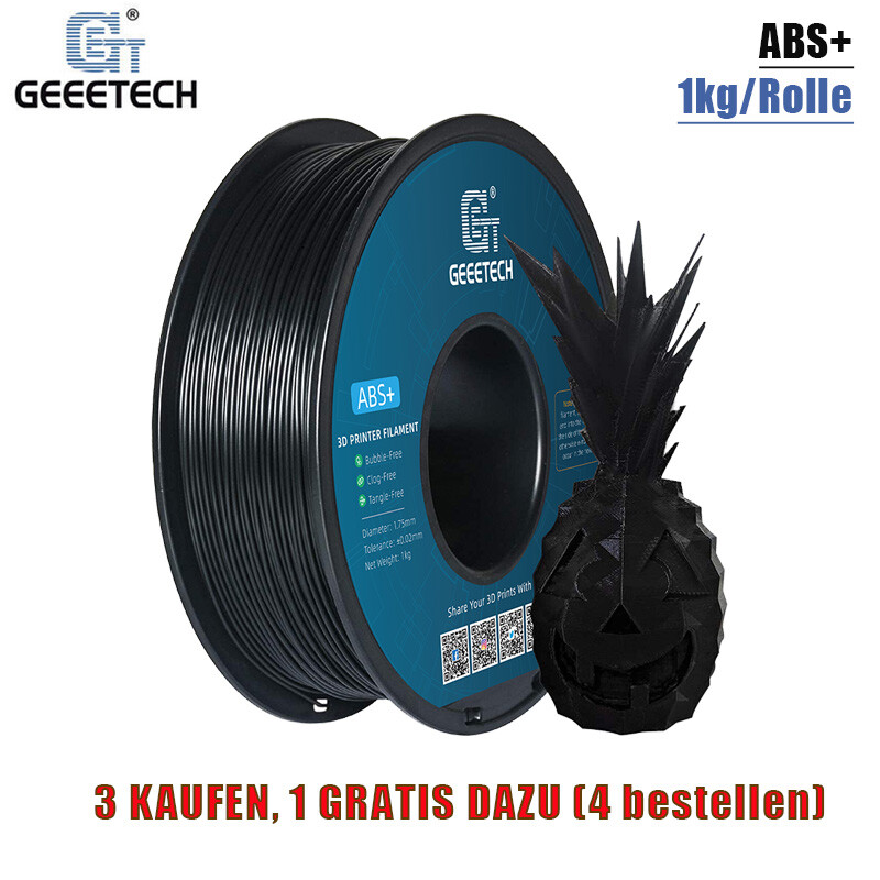 【3 KAUFEN, 1 KOSTENLOS (bestellen 4)】1KG/Roll ABS+ Schwarz GEEETECH ABS Filament