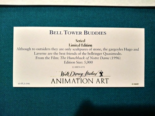 BELLTOWER BUDDIES, DISNEY HUNCHBACK OF NOTRE DAME LTD. ED. SERICEL CUSTOM FRAMED - Picture 8 of 8