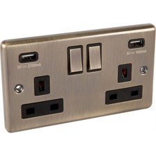 Antique Brass Sockets & Switches with Sockets Switches USB Toggles Spurs Coax