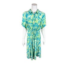 Isaac Mizrahi Women's Pullover Woven Utility Printed Shirt Dress Teal Size 6