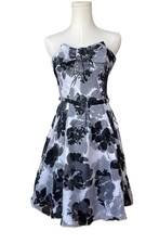 White House Black Market Silk Cocktail Dress Size 0 Floral Bow Rockabilly Pinup