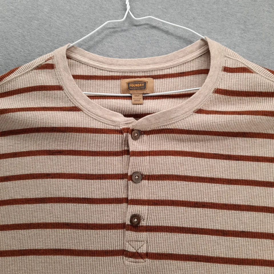 Camisa Fundición Para Hombres 4XLT Beige Rayas Manga Larga Henley Waffle Tejido Térmico Foto 3 de 4