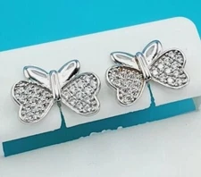 Round Cut Simulated Diamond Pretty Butterfly Stud Earring 14k White Gold Plated