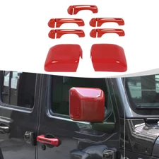 Red Exterior Side Mirror + Door Handles Cover Trim for Jeep Wrangler JL 18+4Door