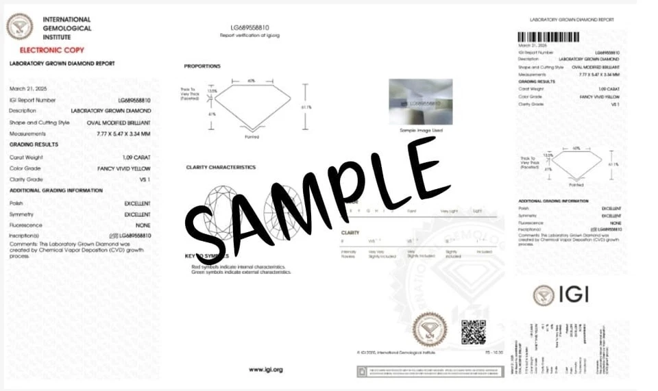 Lab Grown IGI Certified HPHT Diamond OVAL 1.50 Ct Fancy Vivid Yellow VS2 - Image 2 of 4