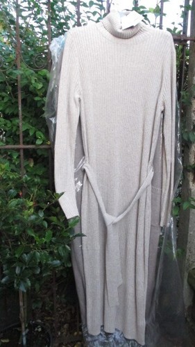 Reiss Kara knit DRESS rib oatmeal polo neck wool cashmere +belt luxe L £188 bnwt - Picture 13 of 14