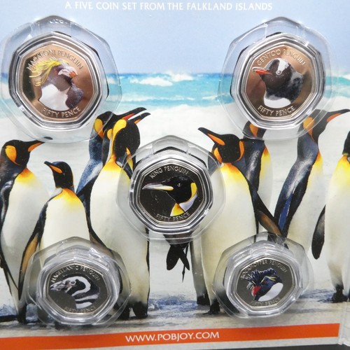Juego de 5 monedas Penguins A de las Islas Malvinas 2018 perfecto estado - Imagen 2 de 6