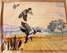 Creative Circle Crewel Embroidery Kit - Mallards at Sunset #0921 Vintage 