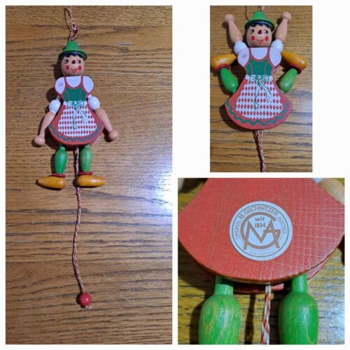 M Gschnitzer Austria Wood Jumping Jack Pull String Girl Puppets Toy  - Afbeelding 1 van 7