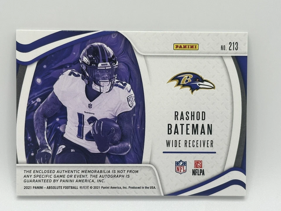 Rashod Bateman ROOKIE Premiere RPA 2021 Panini Absolute AUTO Patch /399 Ravens - Image 2 of 2