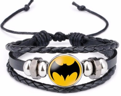 Batman Super Hero Logo Glass Domed Braided Leather Bracelet