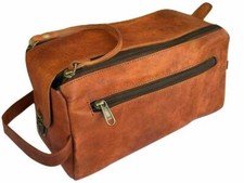 New Genuine Buffalo Leather Unisex Toiletry Bag Travel Dopp Kit Shaving Case