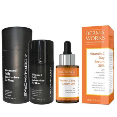 Dermaworks Mens Brightening Skincare Set - Vitamin C Gesichtsserum & Feuchtigkeitscreme