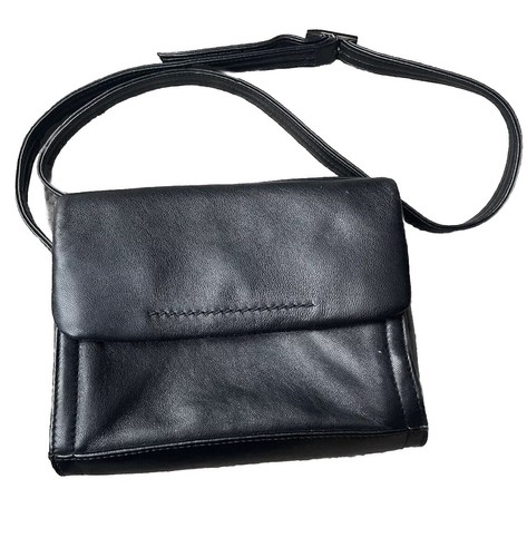 Coletta Black Leather Crossbody Purse Bag Flap Snap 4 Compartments Fabric Lined - Picture 9 of 24