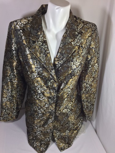 Jaclyn Smith Women Golden Floral Blazer 3 Button Up Mid length 10 Bin82#10 - 第 10/12 張圖片