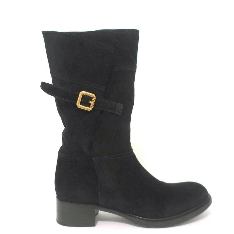 Botas Prada negras de gamuza con hebilla talla 37,5 tacón bajo media pantorrilla Foto 3 de 4