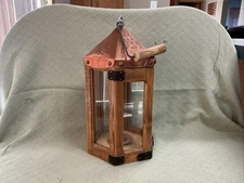 Lantern Candle Holder Decorative Wood with Glass 6 Sided 16.5” Indoor/Outdoor