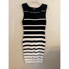 Fashion Nova Black White Stripe Knit Ribbed Sleeveless Mini Dress Women's Small
