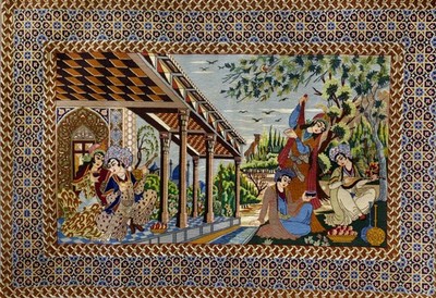 RUG VINTAGE  PICTORIAL  '' Omar Kayam '' Scenes 