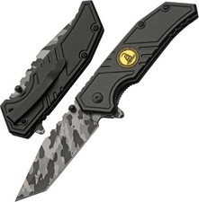 Spring-Assist Pocket Knife 3.5in Black Camo Tanto Blade Don't Trade on Me