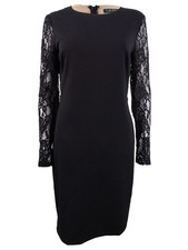Lauren by Ralph Lauren Women's Lace-Sleeve Jersey Dress (4, Black)