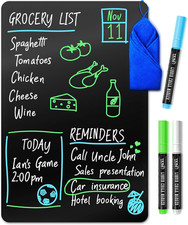 Magnetic Black Dry Erase Board for Fridge 12 X 8 Inch , Stain-Resistant W/ 3 Ma