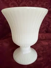 Vintage E.O. BRODY White Milk Glass Ribbed Pedestal Vase Planter M7000