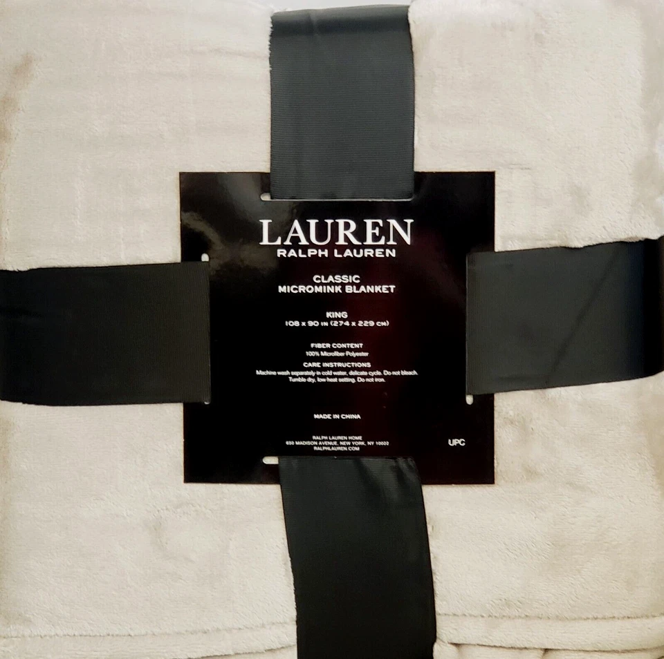 Ralph Lauren Classic Micromink Blanket King Beige 108"x90" Luxuriously Soft Chic - Image 3 of 4