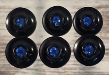 (6) Vintage MCM Black Plastic Shank Buttons w/Blue Gemstones Centers