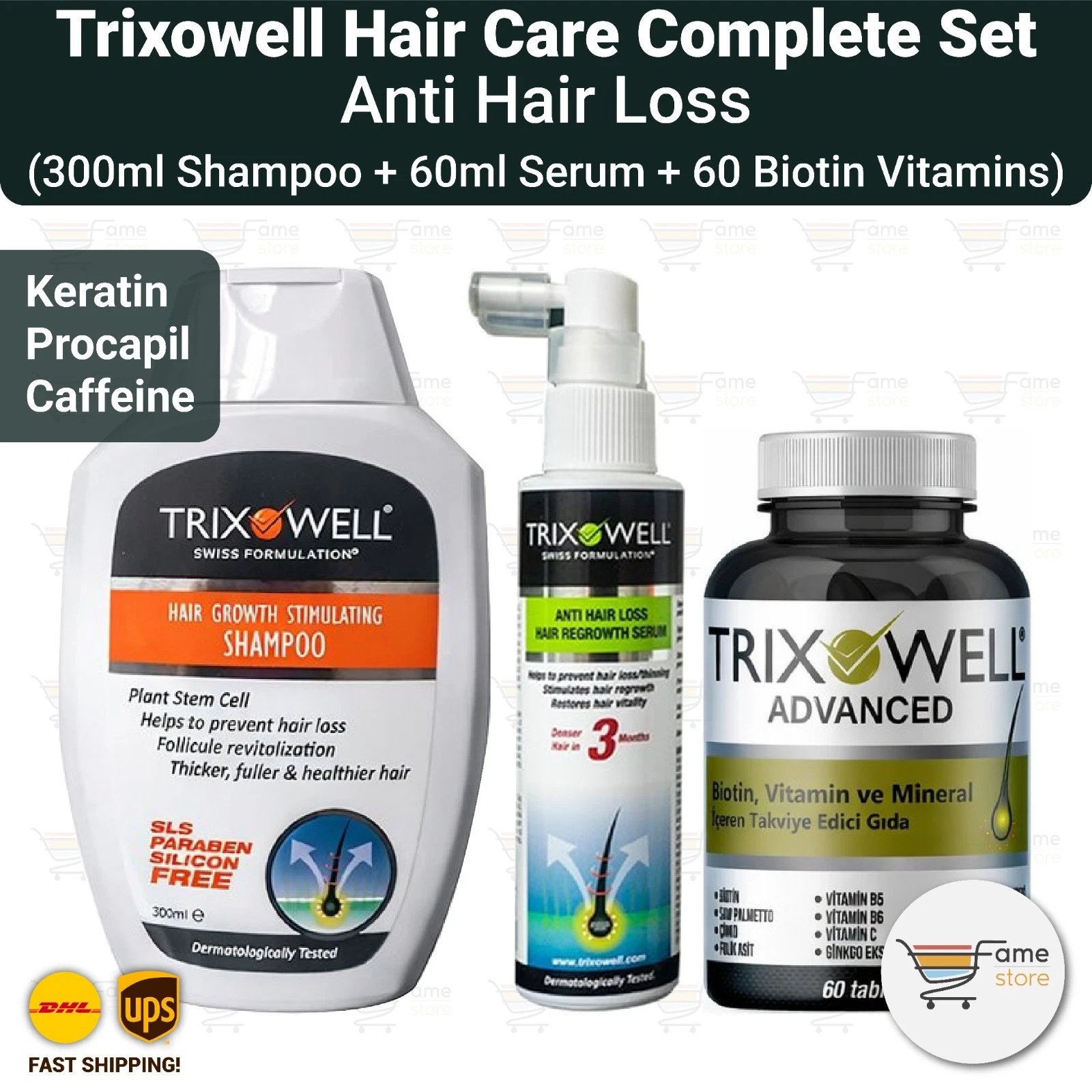 Trixowell Anti Hair Loss Hair Care Set ( Shampoo+Serum+Tablet )
