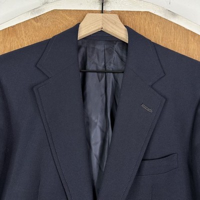 Stanley Blacker Blazer Mens 40R Navy Blue 2 Button Gold Accents Wool Jacket 60s